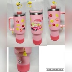 Pink Strawberry Lemonade 40oz stainless steel double walled tumbler mug cup